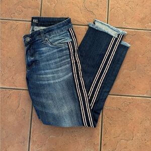 Kut from the Kloth Reese Women's Blue Jeans with Dark Blue and Burgundy Stripes